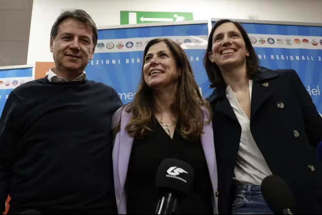 Elezioni in Sardegna, Alessandra Todde con Giuseppe Conte ed Elly Schlein