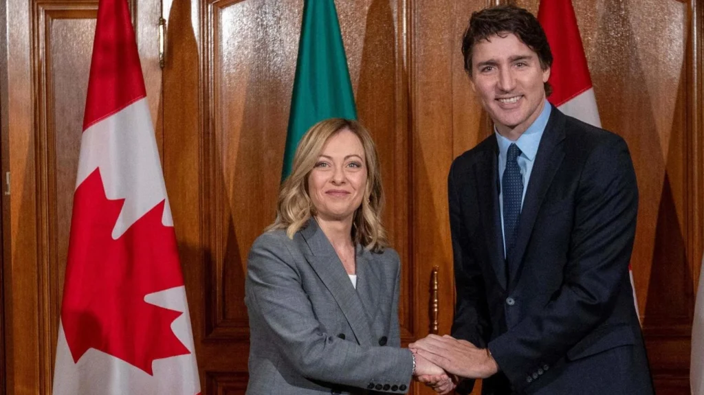 Giorgia Meloni con il premier canadese Justin Trudeau